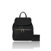 イタリア製シボ型押しレザーのリュック＆財布2点セット ELBA、ブラック