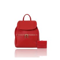 イタリア製シボ型押しレザーのリュック＆財布2点セット ELBA、ルージュ