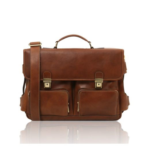 イタリア製ベジタブルタンニンレザーのビジネスバッグ VENTIMIGLIA、ブラウン