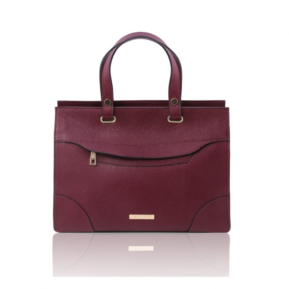 イタリア製シボ型押しレザーの2WAYハンドバッグ TL BAG、ボルドー
