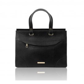 イタリア製シボ型押しレザーの2WAYハンドバッグ TL BAG、ブラック