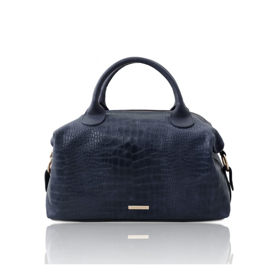 イタリア製クロコ型押しレザー2WAYボストンバッグ TL BAG、ダークブルー