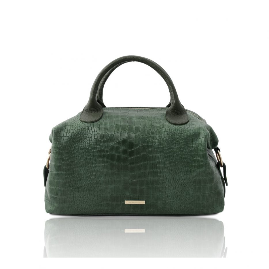 イタリア製クロコ型押しレザー2WAYボストンバッグ TL BAG、フォレストグリーン