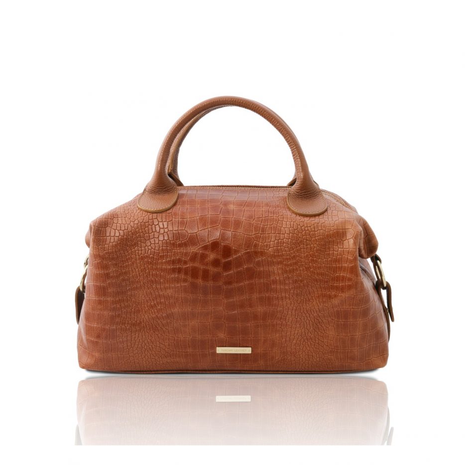 イタリア製クロコ型押しレザー2WAYボストンバッグ TL BAG、シナモン
