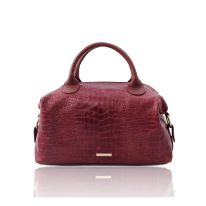 イタリア製クロコ型押しレザー2WAYボストンバッグ TL BAG、ボルドー