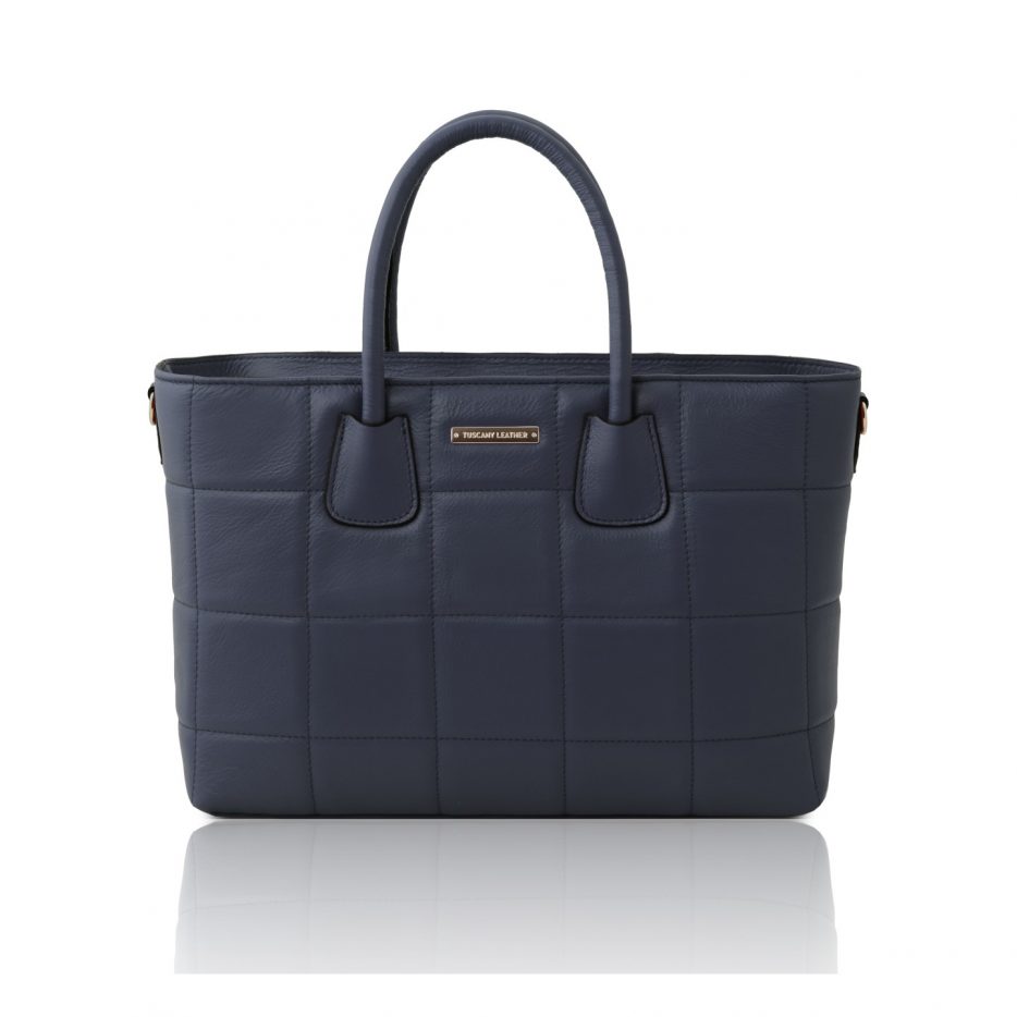 イタリア製フルグレインレザー2WAYキルティング・トートバッグ TL BAG、ダークブルー