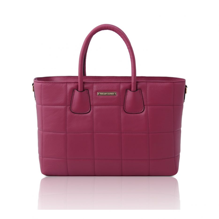 イタリア製フルグレインレザー2WAYキルティング・トートバッグ TL BAG、プラム