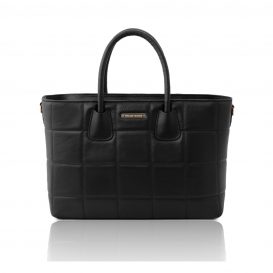 イタリア製フルグレインレザー2WAYキルティング・トートバッグ TL BAG、ブラック