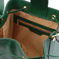 イタリア製パルメラートレザー2WAY巾着バッグ MINERVA-2、グリーン、詳細4