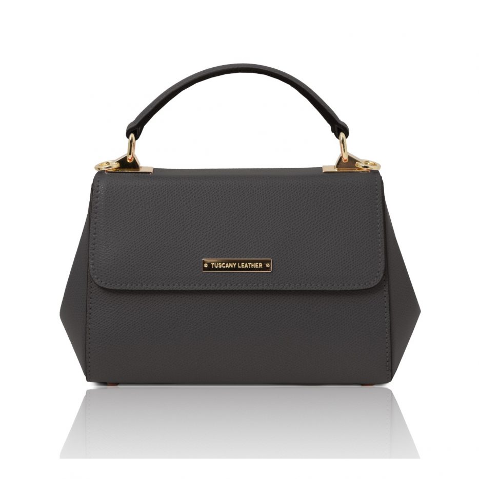 イタリア製パルメラートレザーのゴールドチェーンストラップ付ハンドバッグ TL BAG-Sサイズ、グレイ