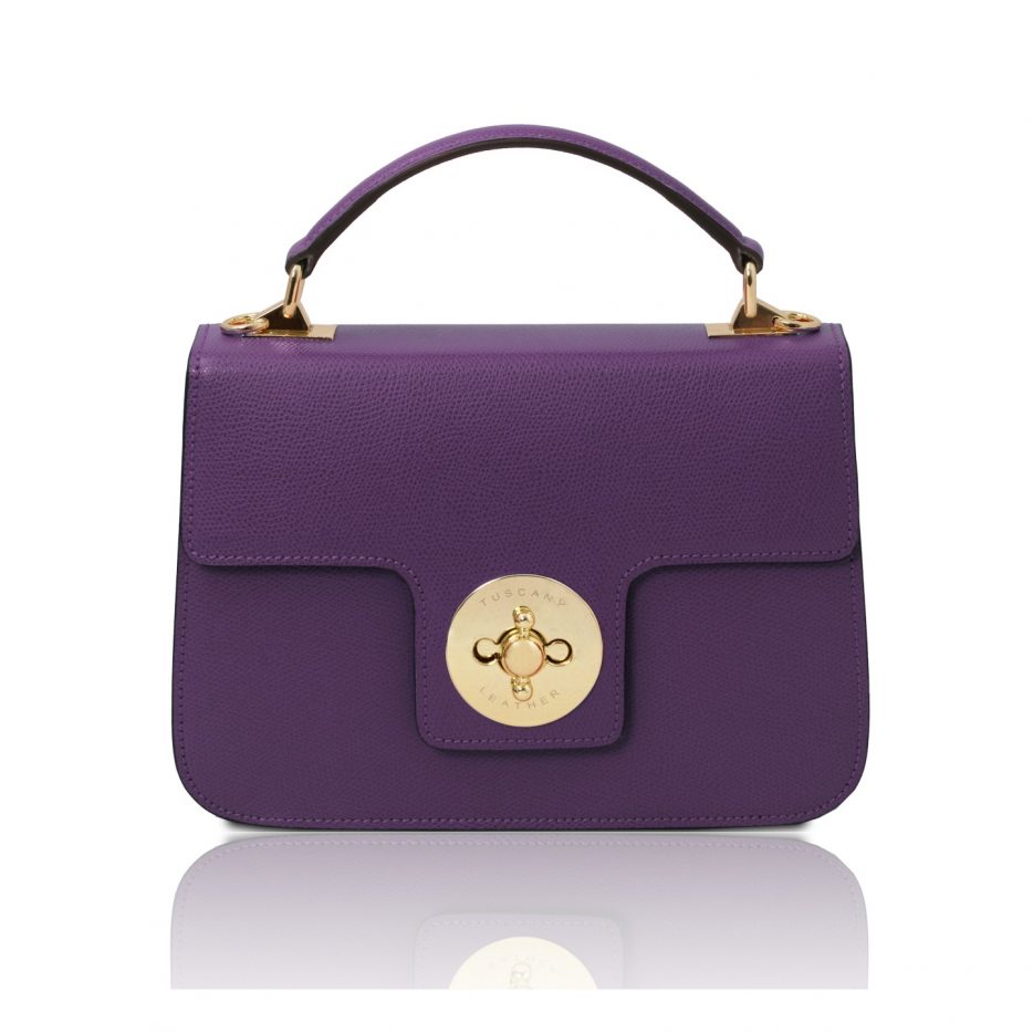イタリア製パルメラートレザーのゴールドチェーンストラップ付2WAYハンドバッグ TL BAG、パープル