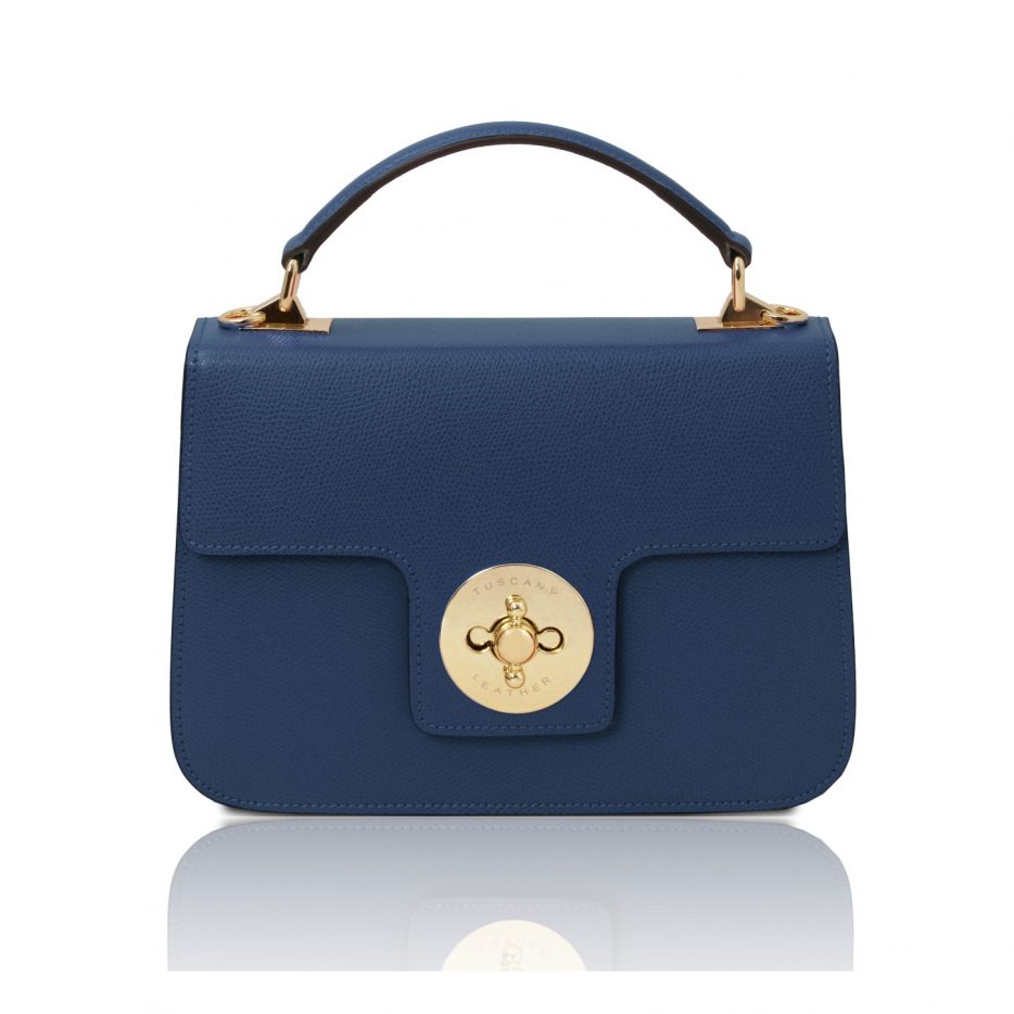 イタリア製パルメラートレザーのゴールドチェーンストラップ付2WAYハンドバッグ TL BAG、ダークブルー