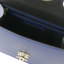 イタリア製パルメラートレザーのゴールドチェーンストラップ付2WAYハンドバッグ TL BAG、ダークブルー、詳細3