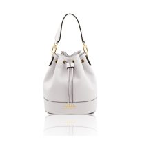 イタリア製シボ型押しレザー2WAY巾着バッグ TL BAG-2、ホワイト