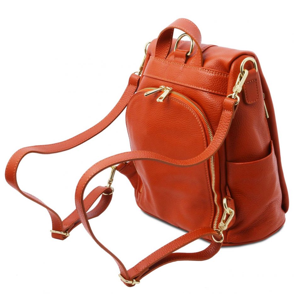 イタリア製防犯リュック&ショルダーバッグ/シボ型押しレザー TL BAG、ブランデー、詳細2