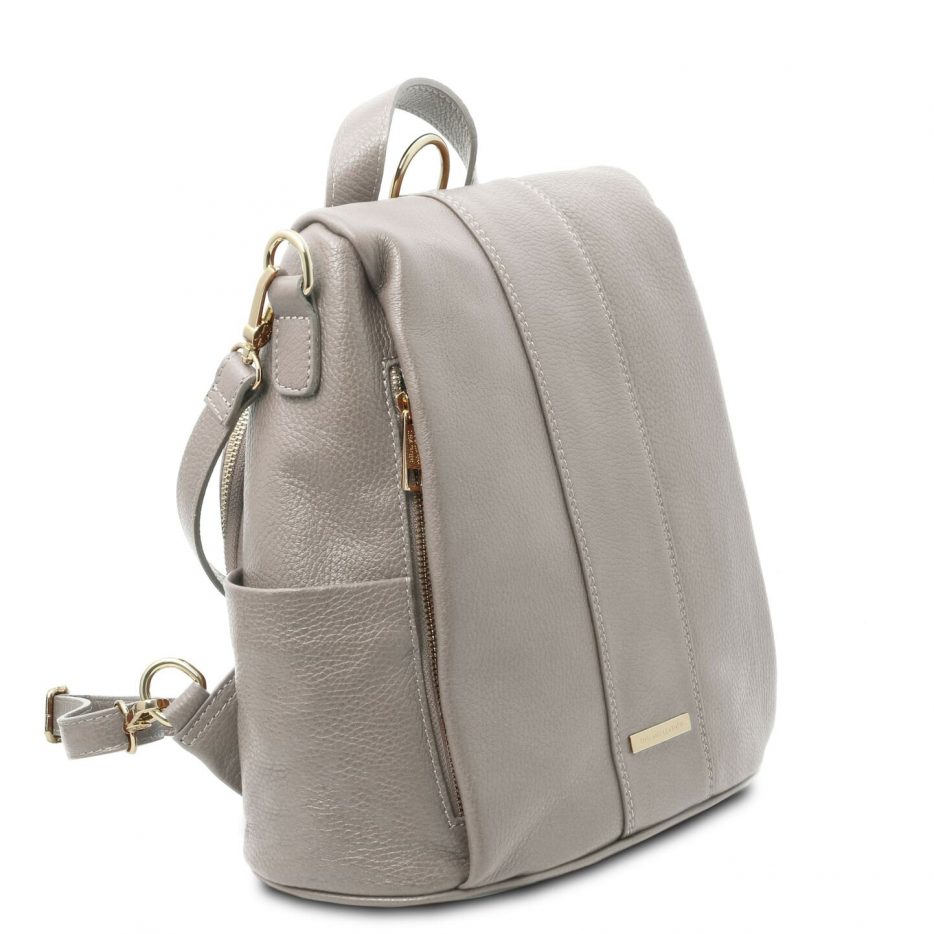 イタリア製防犯リュック&ショルダーバッグ/シボ型押しレザー TL BAG、ライトグレイ、詳細1