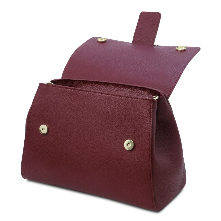 イタリア製シボ型押しレザーのワンハンドル2WAYハンドバッグ TL BAG-3、ボルドー、詳細4