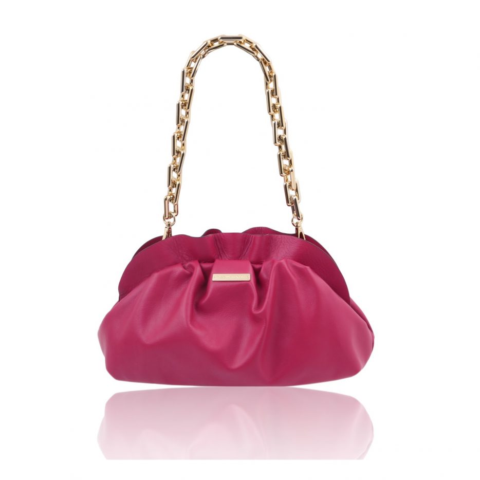 イタリア製フルグレインレザー2タイプ・ストラップのクラッチ&ポシェット TL BAG、フーシャピンク