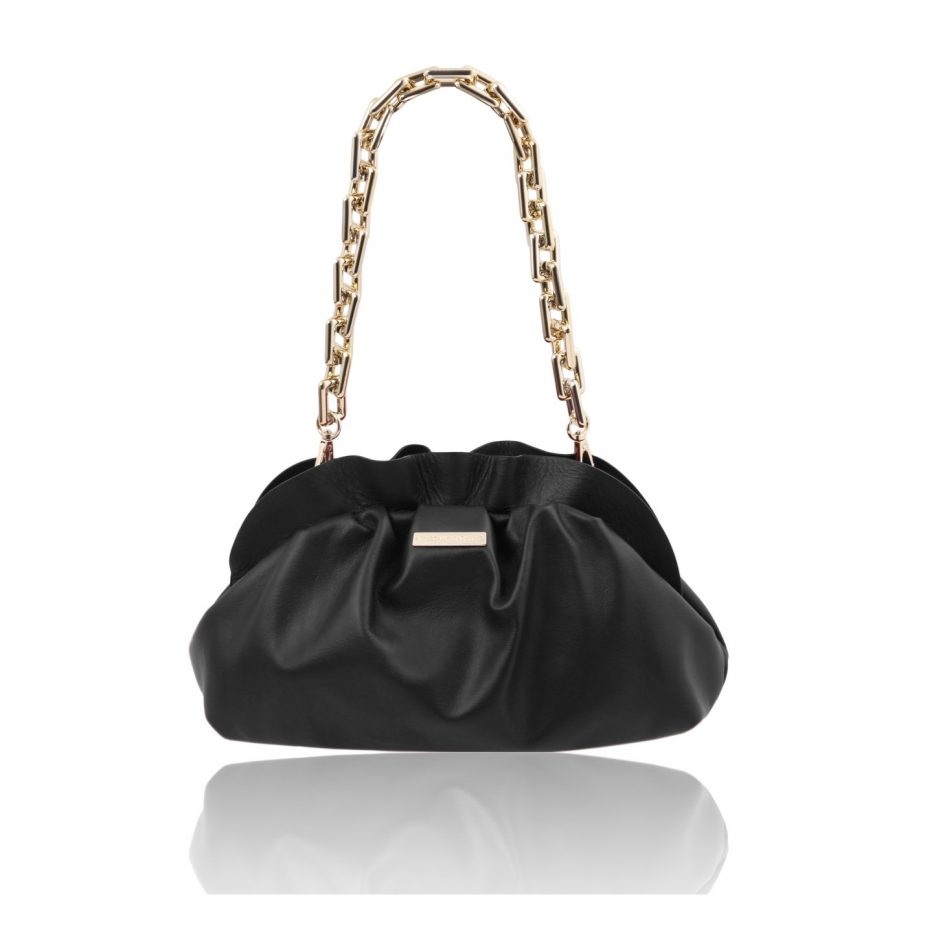 イタリア製フルグレインレザー2タイプ・ストラップのクラッチ&ポシェット TL BAG、ブラック