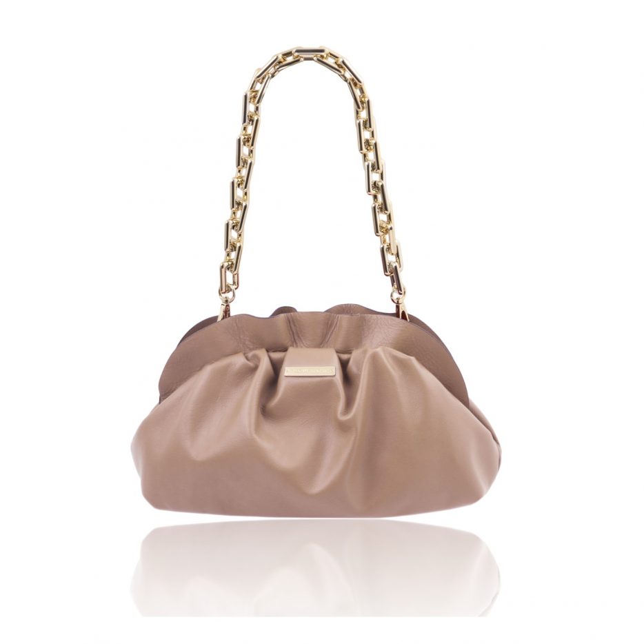 イタリア製フルグレインレザー2タイプ・ストラップのクラッチ&ポシェット TL BAG、ベージュ