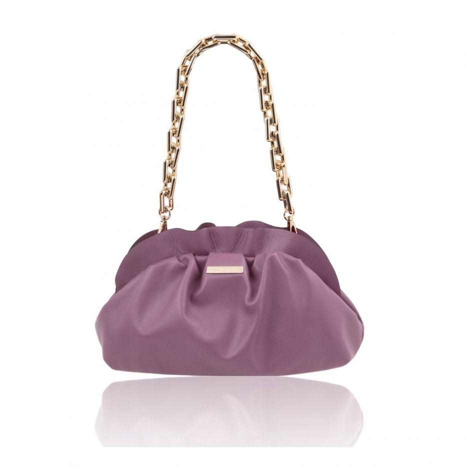 イタリア製フルグレインレザー2タイプ・ストラップのクラッチ&ポシェット TL BAG、ライラック