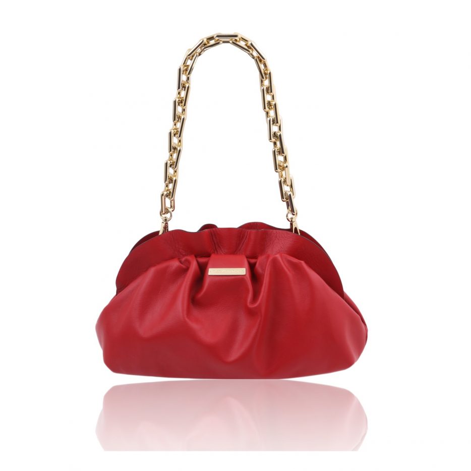 イタリア製フルグレインレザー2タイプ・ストラップのクラッチ&ポシェット TL BAG、ルージュ