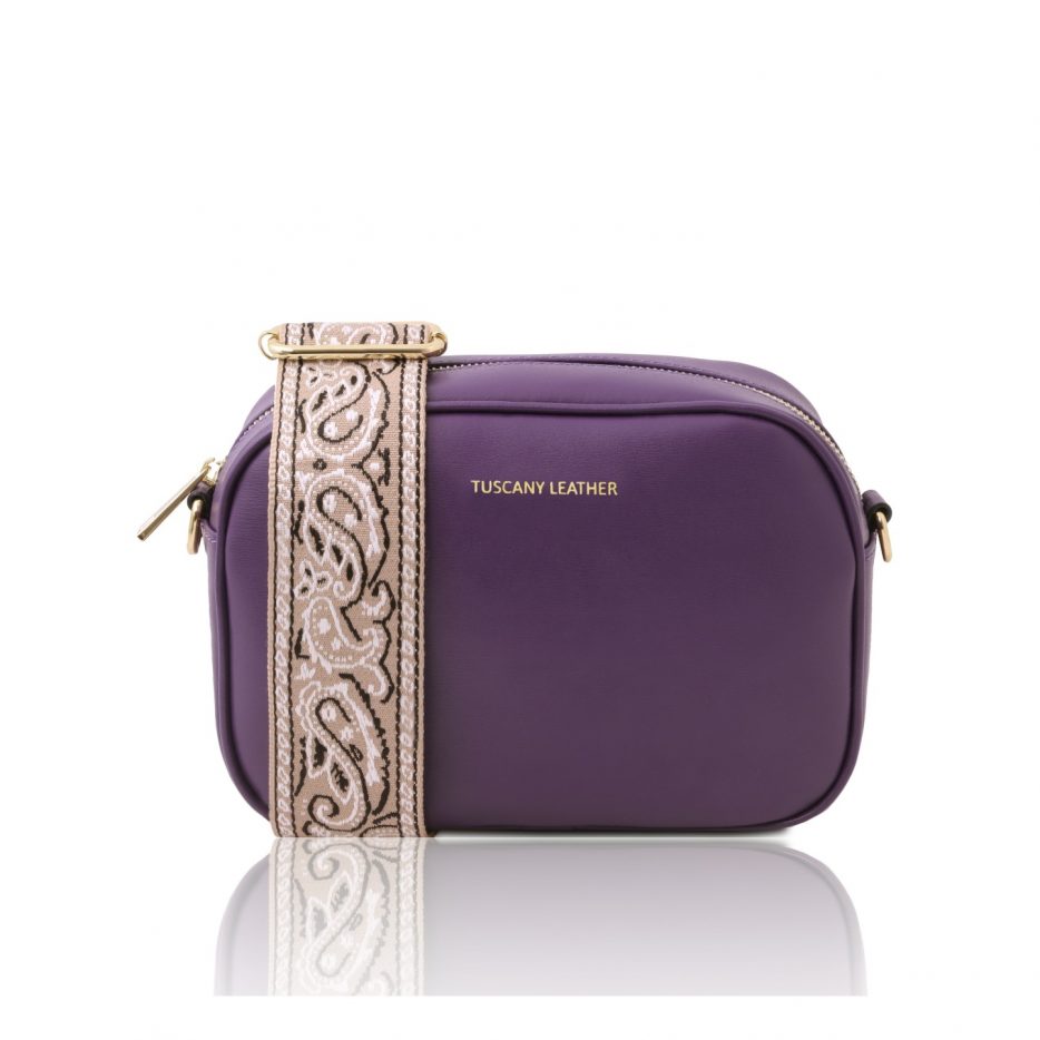 イタリア製スムースボックスレザー2デザインのストラップつきショルダーバッグ TL BAG、パープル