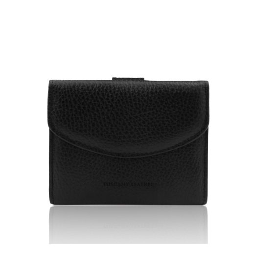 イタリア製シボ型押しレザーの三つ折りミニ財布 CALLIOPE、ブラック