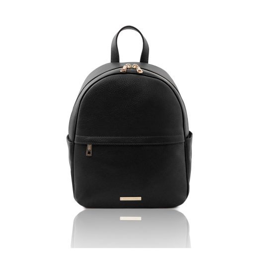 イタリア製シボ型押しレザーリュック TL BAG、ブラック