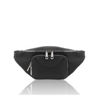 イタリア製シボ型押しソフトレザーのボディバッグ/ウェストバッグ、ブラック