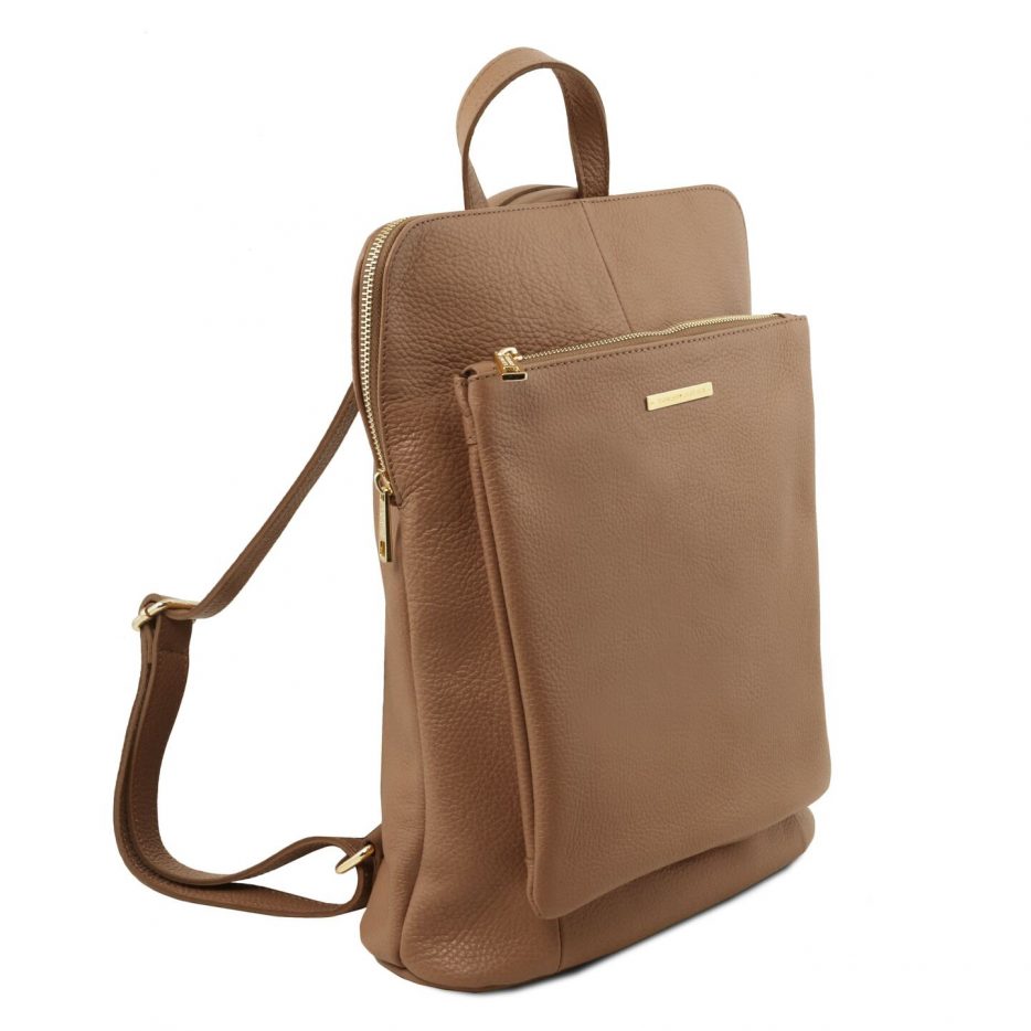 イタリア製シボ型押しレザー2WAYリュック・ショルダーバッグ TL BAG、トープ、詳細1
