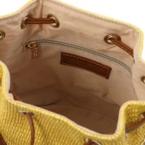イタリア製ストロー風＆スムースレザー2WAY巾着かごバッグ TL BAG、イエロー、詳細3