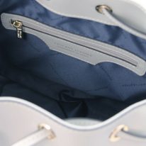 イタリア製スムースレザー2WAY巾着バッグ VITTORIA、ライトグレー、詳細3