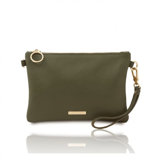 イタリア製シボ型押しレザーの2WAYクラッチ＆サコッシュバッグ TL BAG、フォレストグリーン