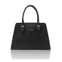 イタリア製シボ型押しレザーの2WAYハンドバッグ TL BAG、ブラック