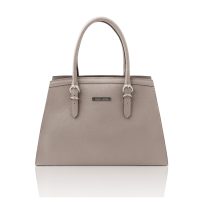 イタリア製シボ型押しレザーの2WAYハンドバッグ TL BAG、ライトグレー