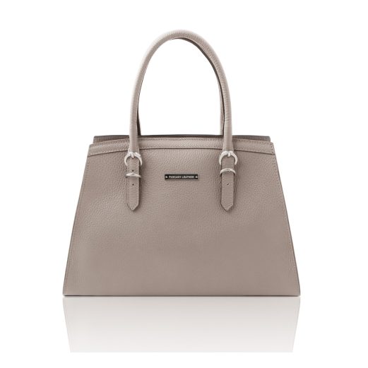 イタリア製シボ型押しレザーの2WAYハンドバッグ TL BAG、ライトグレー