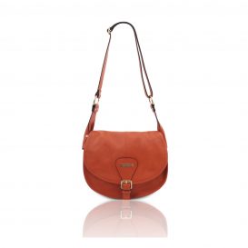 イタリア製シボ型押しレザーのショルダーバッグ TL BAG、ブランデー