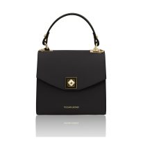 イタリア製スムースボックスレザー2WAYミニハンドバッグ TL BAG、ブラック