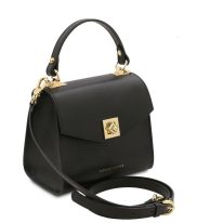 イタリア製スムースボックスレザー2WAYミニハンドバッグ TL BAG、ブラック、詳細1
