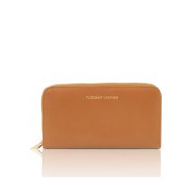 イタリア製スムースレザーのレディース長財布 VENERE、コニャック