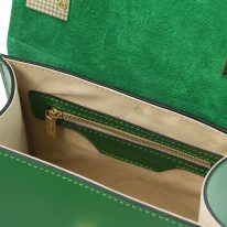 イタリア製スムースボックスレザー2WAYミニハンドバッグ TL BAG、グリーン、詳細3