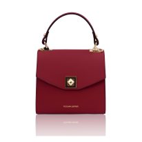 イタリア製スムースボックスレザー2WAYミニハンドバッグTL BAG、レッド