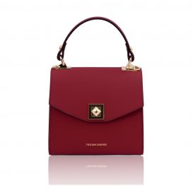 イタリア製スムースボックスレザー2WAYミニハンドバッグTL BAG、レッド