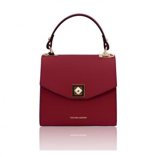 イタリア製スムースボックスレザー2WAYミニハンドバッグTL BAG、レッド