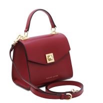 イタリア製スムースボックスレザー2WAYミニハンドバッグTL BAG、レッド、詳細1