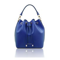 イタリア製スムースレザー2WAY巾着バッグ VITTORIA、ブルー