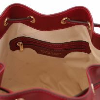 イタリア製スムースレザー2WAY巾着バッグ VITTORIA、レッド、詳細3