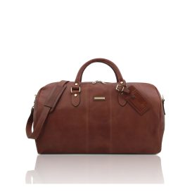 イタリア製ベジタブルタンニンレザーのボストンバッグ LISBONA(Lサイズ)、ブラウン