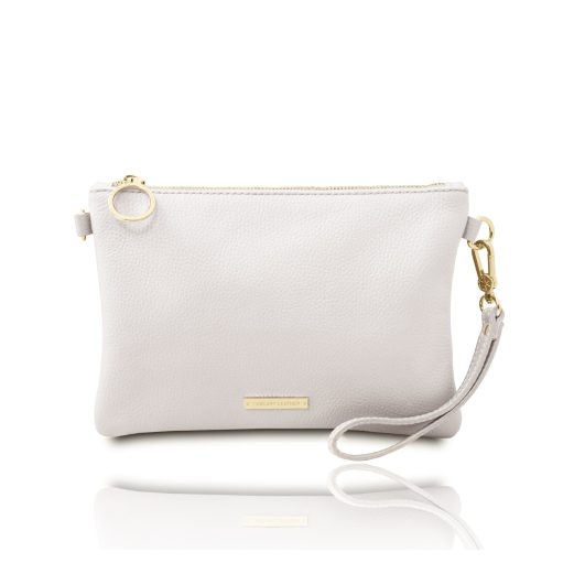 イタリア製シボ型押しレザーの2WAYクラッチ＆サコッシュバッグ TL BAG、ホワイト
